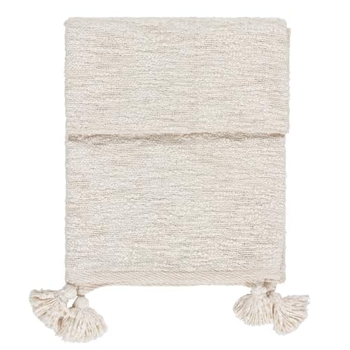 Image of furn. Yard Heath Woven Throw – Soft Textured Cotton Blend Throw with Chunky Tassel Corners (Ecru – 130 x 180 cm)