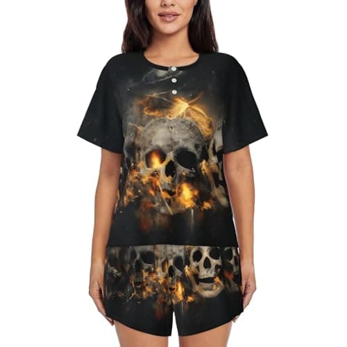 Image of "Artypop" Women'S Pyjamas Set Horror Ghost Skull - Super Soft Ladies Pyjamas Sets Two Piece Pjs Sets Crew Neck Short Sleeve Top And Shorts For Loungewear Sleepwear With Pockets