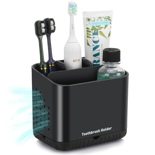 Image of toprance Black Toothbrush Holder Easy to Clean Electric Toothbrush Holder with Drainage, Freestanding Toothbrush Caddy for Family, Detachable Toothbrush Holders for Bathroom Organiser Storage
