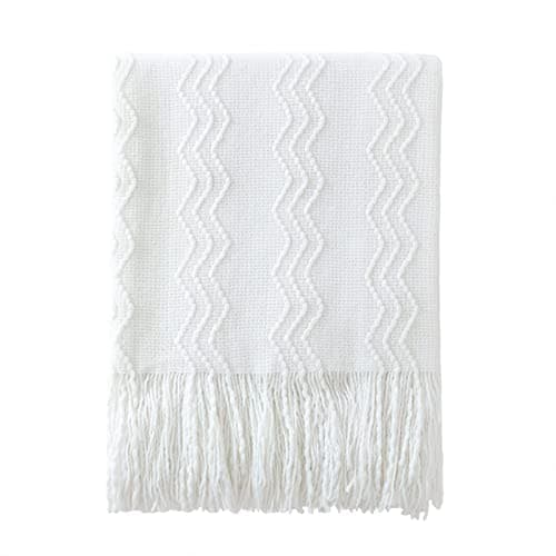 Image of BOURINA Textured Solid Soft Sofa Throw Couch Cover Knitted Decorative Blanket,White, 127x228cm