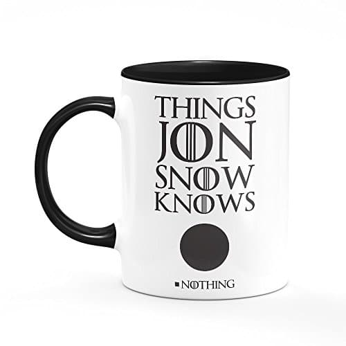 Image of Things Jon Snow Knows Mug One Size Black/White Game of Thrones GoT Funny Gift for Him Her Present