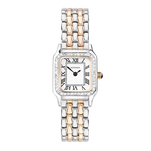 Image of Sekonda Monica Ladies 20mm Quartz Watch, Two Tone Alloy Case & Bracelet with Stone Set Bezel & White Dial 40643