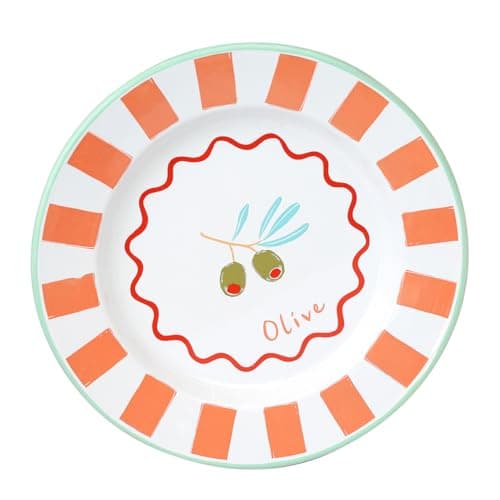 Image of Talking Tables Handmade Enamel Dinner Plate 25cm with Mediterranean Olive Design - Durable, Household Plates, Perfect for Outdoor Dining, Summer Tableware