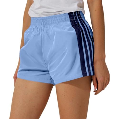 Image of Women Y2k Striped Shorts Elastic Waist Side Stripe Casual Lounge Short Pants Bottoms Loose Workout Sweat Sky Blue