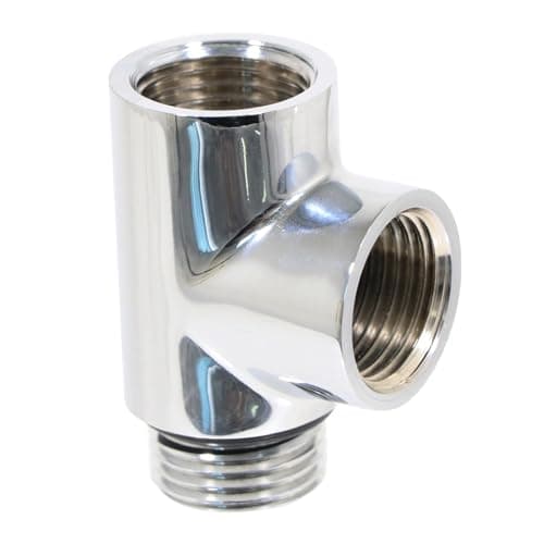 Image of SPARES2GO Dual Fuel T Piece Towel Radiator Heating Element Connector Valve Adaptor (G1/2", Chrome)