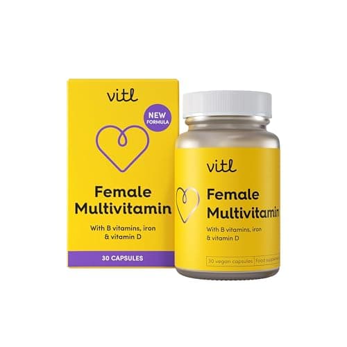 Image of Vitl Female Multivitamin & Minerals Supplement - 30 Vegan Capsules - 21 Essential Active Vitamins & Minerals - with Vitamin D3, Vitamin B, Vitamin C, Vitamin E, Folic Acid & Iron - 1 Month Supply
