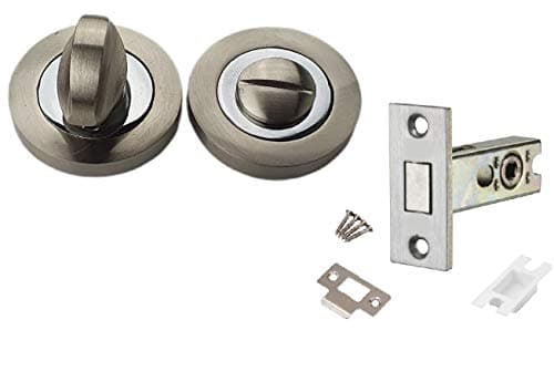 Image of Golden Grace Toilet Door Thumb Twist with Dead Bolt Set in Chrome & Satin Nickel Finish, Turn & Release for Bathroom WC Loo