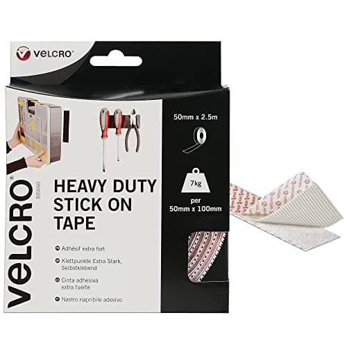 Image of VELCRO Brand Heavy Duty Stick On Tape Cut-to-Length Industrial Strength Double Sided Hook & Loop Self Adhesive Tape Perfect for Room Décor & Home, Office, Garage Use White 50mm x 2.5m
