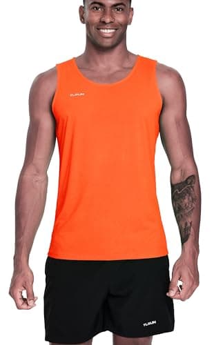 Image of TLRUN Men's Running Tank Top Ultra Lightweight Marathon Singlet Shirts Dry Fit Workout Sleeveless T-Shirts(Medium Orange)
