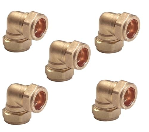 Image of TC 15mm Brass 90 Degree Angle Compression Elbow Connector Fitting for Copper Pipe Pack of 5