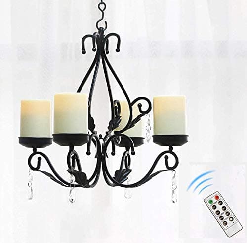 Image of simpdecor Black Metal Candelabra Chandelier with Chain Hang Wall Pendant Candle Holder Sconce, 4pcs Battery Operated LED Candles with Remote