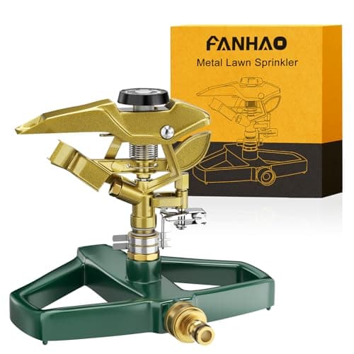 Image of FANHAO Heavy Duty Pulsating Impact Lawn Sprinkler with Metal Base, 100% Metal Adjustable Circular Zinc Impulse Sprinkler for Yard Lawn, 360 Degree Large Area Coverage, Covers Up to 5800 sq. ft