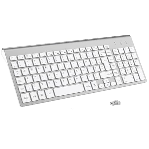 Image of cimetech Wireless Keyboard, 2.4G, Ergonomic with Number Pad, Silent USB, PC, Laptop, Desktop, Windows 10/8/7/XP - Silver White