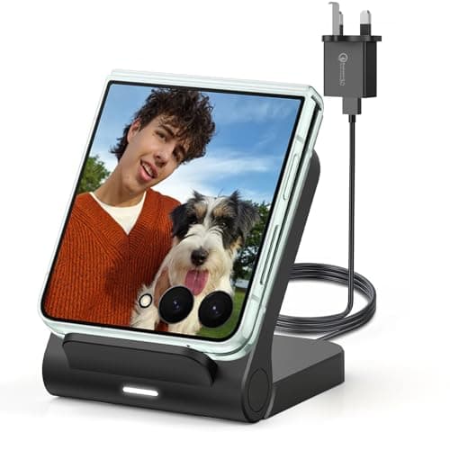 Image of Geyo Wireless Charger for Samsung Galaxy Z Flip, 15W Fast Wireless Charging Stand, Compatible with Z Flip 7/6/5/4, for Motorola Razr/Razr+/Razr Ultra 2025, Non-Fold (QC3.0 Adapter Included) Black