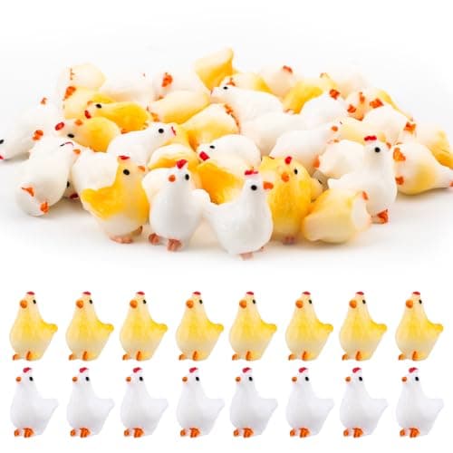 Image of PEUTIER 40pcs Miniature Chicken Figurine, 2 Colors Tiny Resin Chickens Miniature Animals Model Mini Chicks Ornament Toys Resin Hen Decoration for Birthday Party Landscape Potted Plants Cake