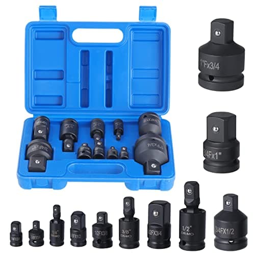 Image of Faankiton 11PCS Impact Socket Adapter and Reducer Set, Universal Joint Swivel Sleeve Adapter Kit, Reducer Converter Adapter Set, 1/4" 3/8" 1/2" 3/4" Drive Socket Adapter Set with a Durable Case