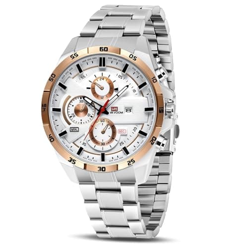 Image of OFFCUP Mens Watches, 50MM Stainless Steel Watch, Waterproof Analog Quartz Watch with Automatic Date, Business Casual Fashion Multi-Function Dial Men's Wrist Watches