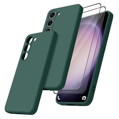 Image of Case for Samsung Galaxy S23 Phone Case, with 2 HD Screen Protectors, Shockproof Bumper Liquid Silicone Case with Microfiber Lining (Dark green)