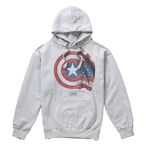 Image of Cotton Soul Marvel Captain America Shield Flag Mens Hoodie, Grey Heather, SML
