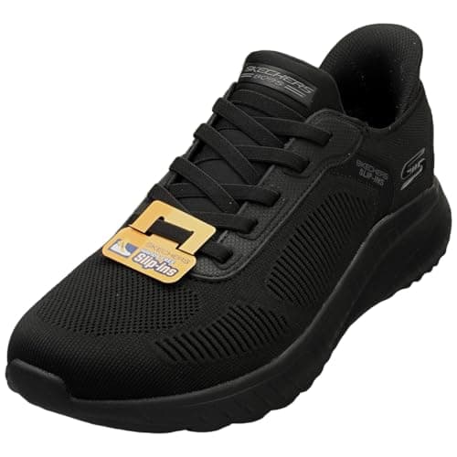 Image of Skechers Men's Bobs Squad Chaos Solid Step Sneaker, Black Knit, 10 UK