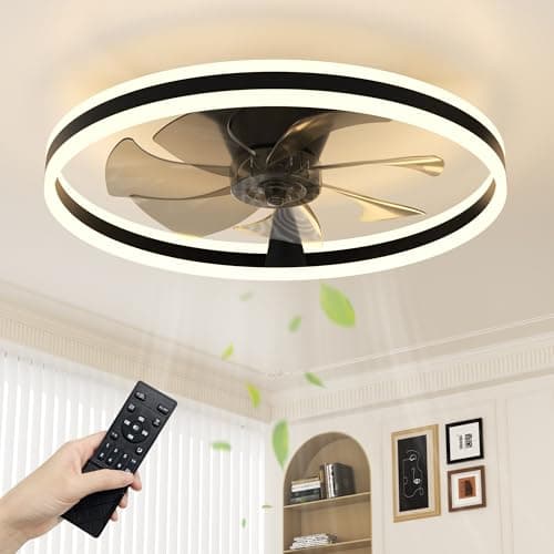 Image of NIORSUN Ceiling Fans with Lights and Remote, 60cm Modern Smart LED Ceiling Fan Light, 6 Speeds and 3000K-6500K Dimmable Quiet Fan Lights Ceiling for Bedroom Living Room Dining Room (Black)