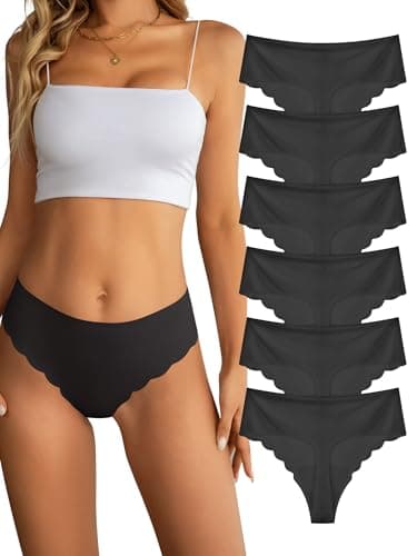 Image of Dawnrole Thongs for Women No Show Ladies Workout Brazilian Tanga Seamless Underwear 6-Pack Black
