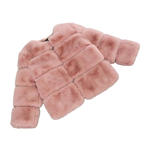 Image of Kids Faux Fur Coat Fluffy Fleece Fuzzy Long Sleeve Cozy Toddler Winter Jacket Girls Thermal Heavy Christmas Clothes (Watermelon Red, 5-6 Years)