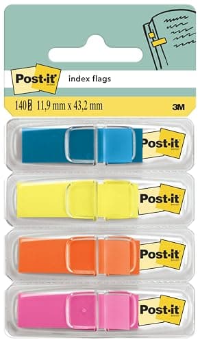 Image of Post-it Index Flags, Small, 4 Dispensers, 11.9 mm x 43.2 mm, 140 Flags - to Mark, Highlight or Color Code Important Information