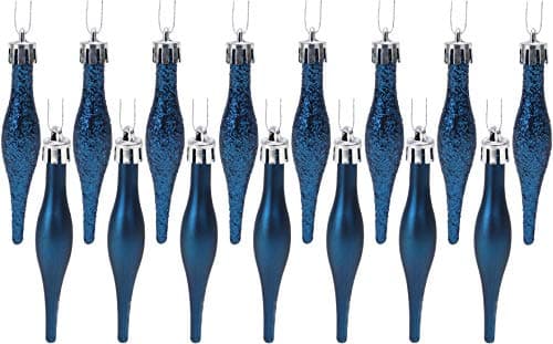 Image of Christmas Concepts® Pack Of 15-8.5cm, 85mm (3.4") Droplet Baubles - Matte & Glitter Design - Christmas Baubles (Midnight Blue)