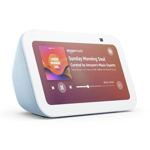 Image of Echo Show 5 (Newest gen), Smart display and alarm clock with clearer sound, Cloud blue, with Alexa+ Early Access