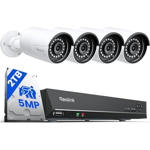 Image of Reolink 8CH NVR CCTV Camera System, 4X 5MP Security Camera Outdoor with Person Vehicle Detection, 2TB HDD for 24/7 Recording, UHD PoE IP Cameras Night Vision Audio Email App Alerts, RLK8-410B4-5MP