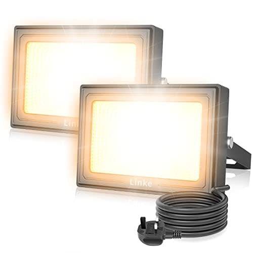 Image of Linke LED Floodlight Outdoor 15W, 1200LM Work Lights with Plug, IP66 Waterproof Led Outdoor Lights, 2700K Warm White Wall Lights for Garden, Porch, Courtyard, Garage & Warehouse, 2 Pack