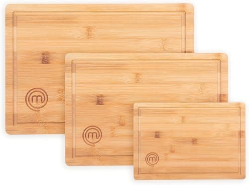 Image of MasterChef Wooden Chopping Board Set of 3, Bamboo Cutting Boards for Kitchen, Reversible Wood Boards with Juice Grooves in Small, Medium & Large Sizes, 23cm x 15cm, 34cm x 23.5cm, 38cm x 27.5cm