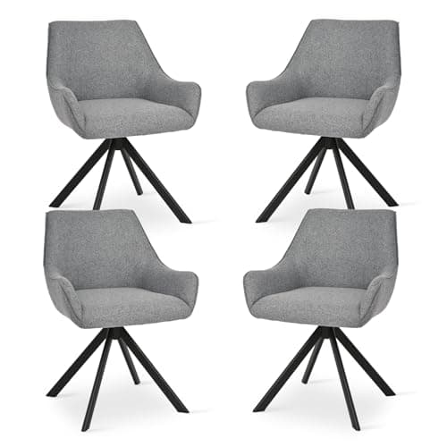Image of Goeurvant Swivel Dining Chairs Set of 4 with Armrests,360° Swivel Upholstered Chairs,Modern Linen Lounge Chair,Kitchen Chair with Metal Frame& Backrest for Dining Room,Living Room,Office, Light Gray