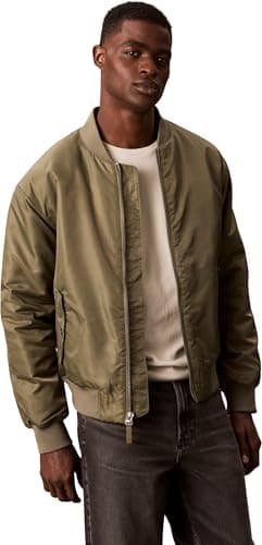 Image of Calvin Klein Men's Hero Bomber Jacket with Zip, Green (Dusty Olive), L
