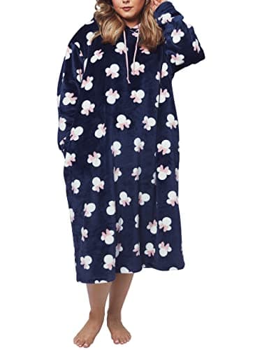 Image of Disney Womens Blanket Hoodie Oversized Fleece Ultra Soft and Cosy Minnie Mouse Print Navy One Size