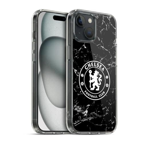 Image of Head Case Designs Officially Licensed Chelsea Football Club Black Marble Crest Soft Gel Case Compatible With Apple iPhone 15