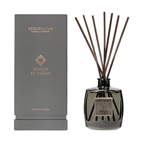 Image of Stoneglow Metallique Collection Perfume Whisky et Chene Fragrance Reed Diffuser 200ml, Lasts 16 Weeks, 10 Reed Diffuser Sticks, Refillable & Reusable, Home Air Freshener, Citrus, Oak & Vanilla