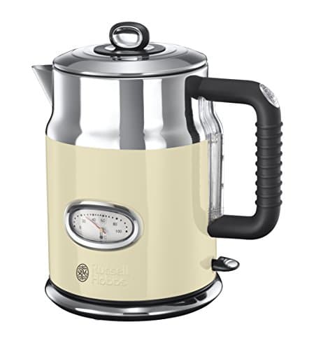 Image of Russell Hobbs Electric Kettle (1.7L, Rapid Boil function, Perfect Pour Spout, Stainless Steel accents, Retro design, Removable washable filter, Water temperature & level indicator, Cream) Retro 21672