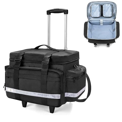 Image of Damero Medical Bag with Detachable Trolley, Medical Equipment Bag with Removable Pockets and Dividers, First Aid Responder Bag Empty for Home Health Nurses, Doctors, Black