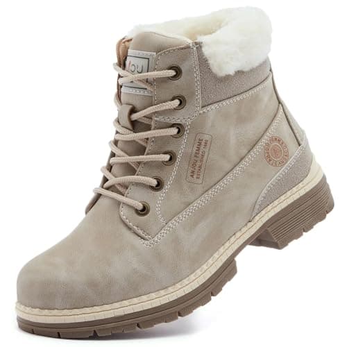 Image of ANJOUFEMME Ladies Walking Hiking Boots Womens Winter Snow Flat Ankle Fur Lined Boots Waterproof Trekking Camping Backpacking Outdoor Shoes,GREY,4.5