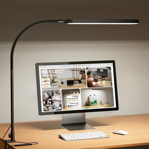 Image of SKYLEO Desk Lamp - LED Desk Light - Flexible Gooseneck - 5 Color Modes X 11 Brightness Levels - 1300LM - Timmer & Memory Function - 12W Clip on Light - Black