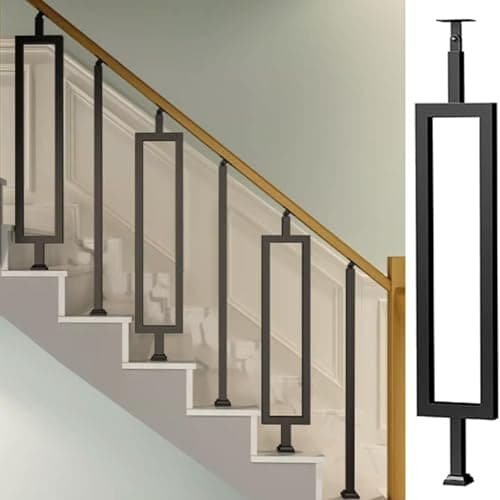 Image of Vnook Black Metal Stairs Banister Column Spindle, DIY Stair Railing System Balusters Post,Angle Adjustable Stair Deck Railing for Deck, Front Porch, Steps, Garden