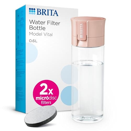 Image of BRITA Water Filter Bottle Apricot (600ml) incl. 2x MicroDisc Filters - portable water filtration bottle for hydration on-the-go, filters chlorine, organic impurities, hormones & pesticides