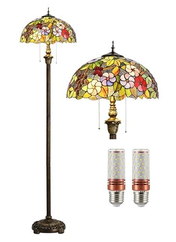 Image of Five liters Tiffany Style 16 Inch Colorful Grapes Floor Lamp Stained Glass Crystal Bead Lampshade Antique Lighting Living Room Lamps Gifts, Height 65"