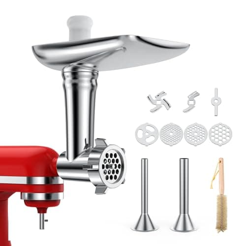 Image of Meat Grinder Attachment for KitchenAid Stand Mixer – Food Grinder Attachments with 4 Grinding Plates, 2 Sausage Stuffer Tubes, 2 Grinding Blades – Stand Mixer Accessories for KitchenAid by MMOBIEL