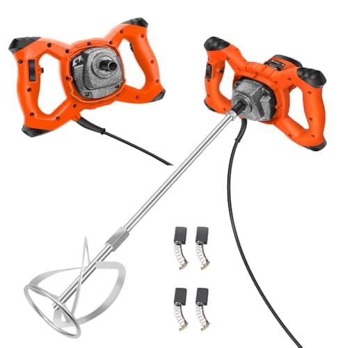 Image of 2600W Portable Paddle 1700 U/min Mixer Concrete Mixer, Electric Plaster Paddle Mixer Drill Mortar Paint Cement Stirrer 6 Speed, M14 Threaded Rod, 2M Power Cable, Orange