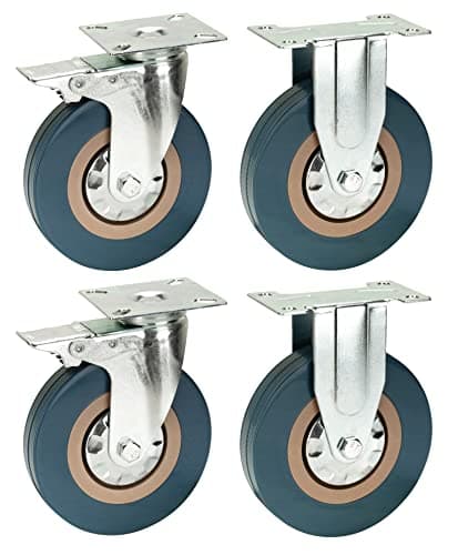 Image of 125mm Non Marking Grey Hard Rubber Castors - Swivel Braked & Fixed Plate Fitting - Heavy Duty Casters Wheels by Bulldog Castors - Max 400Kg Per Set