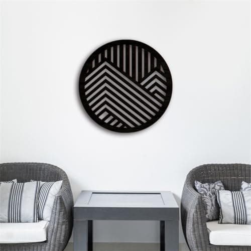 Image of Geometric Wood Wall Art Decor, Modern Vintage Mountain Wall Sculptures Hanging Abstract Panels Decor, 3D Round Hollow Wooden Craft Art Boho Wall Decoration, for Home Office Living Room Bedroom (Black)