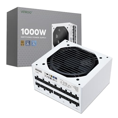 Image of Vetroo 1000W White Power Supply ATX 3.1 Ready Dual PCIe 5.1, 80 Plus Gold Full Modular, Eco Mode with 120mm FDB Fan, Compact Size, 10 Year Warranty for Gaming PC